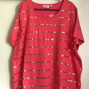 Quacker Factory 3X pink sequin shirt